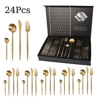 Gold Silverware Set, 24 Pieces Flatware Set, Stainless Steel Utensils Service for 6 Mirror Polished and Dishwasher Safe EasyOptionXY LLC