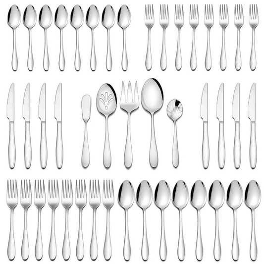 Walchoice 45 Piece Silverware Set with Serving Set, Stainless Steel Flatware Cutlery Set for Home, Metal Eating Utensils Service for 8 EasyOptionXY LLC