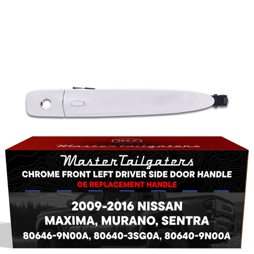 Exterior Door Handle Chrome Replacement for Nissan Maxima (09-15), Murano (09-14), Sentra (13-16) OE Part # 80646-9N00A, 80640-3SG0A, 80640-9N00A | Front Left Driver Side