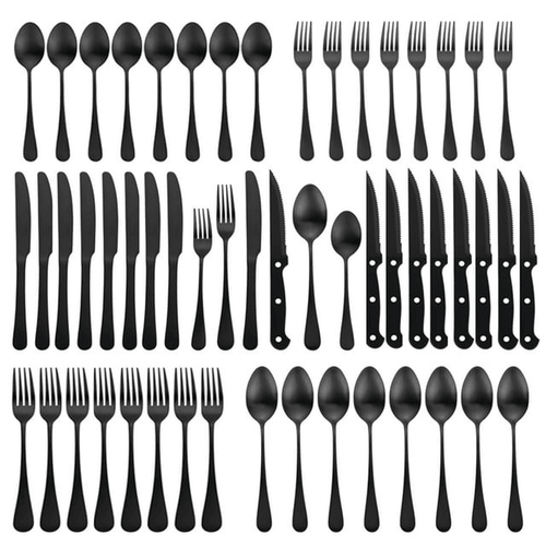 48 Pieces Matte Black Silverware Set with Steak Knives, YFBXG Stainless Steel Flatware Cutlery Set for 4, Hand Wash Recommended (Black1) EasyOptionXY LLC