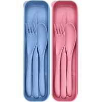 2 Pack Reusable Travel Utensils Set with Case, Wheat Straw Portable Knife Fork Spoons Tableware, Eco-Friendly Cutlery for Kids Adults Travel Picnic Camping Utensils, Blue and Pink EasyOptionXY LLC