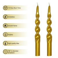 FCMSHAMD 9.8" Gold Spiral Taper Candles Sticks for Wedding DInner Decoration ,Unscente Dripless Smokeless Pack of 2 EasyOptionXY LLC