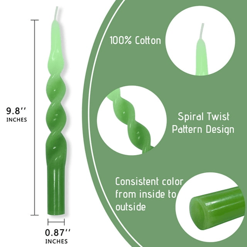 FCMSHAMD 10 inch Blue Green Spiral Taper Candles Sticks for Dinner Home Decoration Unscented Dripless Smokeless Pack of 2 EasyOptionXY LLC