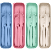 4 Pack Reusable Travel Utensils Set with Case, Wheat Straw Portable Knife Fork Spoons Tableware, Eco-Friendly Cutlery for Kids Adults Travel Picnic Camping Utensils, 4 Colors EasyOptionXY LLC