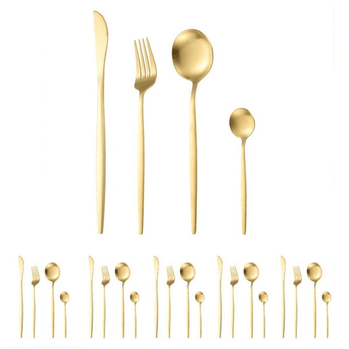 Gold Silverware Set 24 Pieces, Stainless Steel Flatware Set,Titanium Gold Plating Cutlery Set Utensil Sets Service for 6, Kitchen Cutlery For Home Office Restaurant Hotel EasyOptionXY LLC