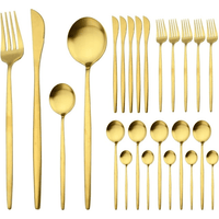 Gold Silverware Set 24 Pieces, Stainless Steel Flatware Set,Titanium Gold Plating Cutlery Set Utensil Sets Service for 6, Kitchen Cutlery For Home Office Restaurant Hotel EasyOptionXY LLC