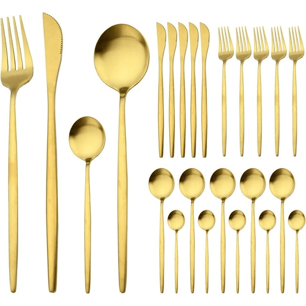 Gold Silverware Set 24 Pieces, Stainless Steel Flatware Set,Titanium Gold Plating Cutlery Set Utensil Sets Service for 6, Kitchen Cutlery For Home Office Restaurant Hotel EasyOptionXY LLC