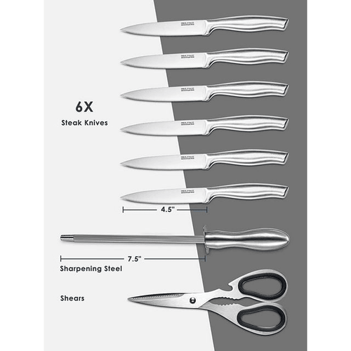 Knife Set 17 Pieces Stainless Steel Hollow Handle Cutlery Block Set EasyOptionXY LLC