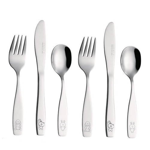 Exzact Children Flatware 6pcs Stainless Steel Silverware Set - Engraved Dog Cat Bunny Design EasyOptionXY LLC