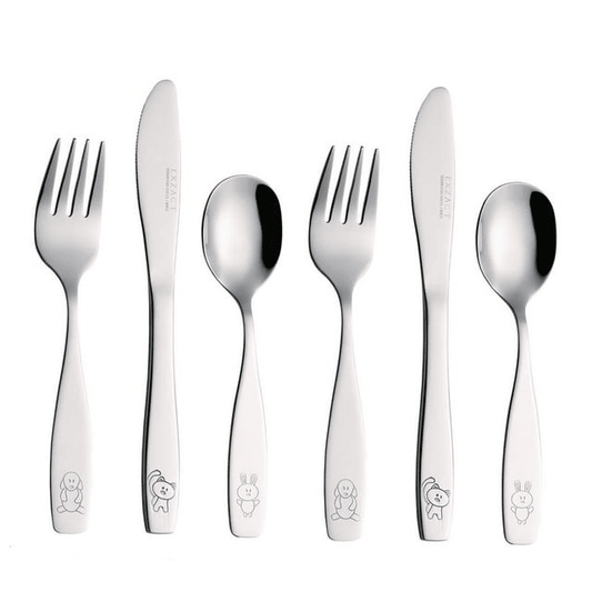 Exzact Children Flatware 6pcs Stainless Steel Silverware Set - Engraved Dog Cat Bunny Design EasyOptionXY LLC