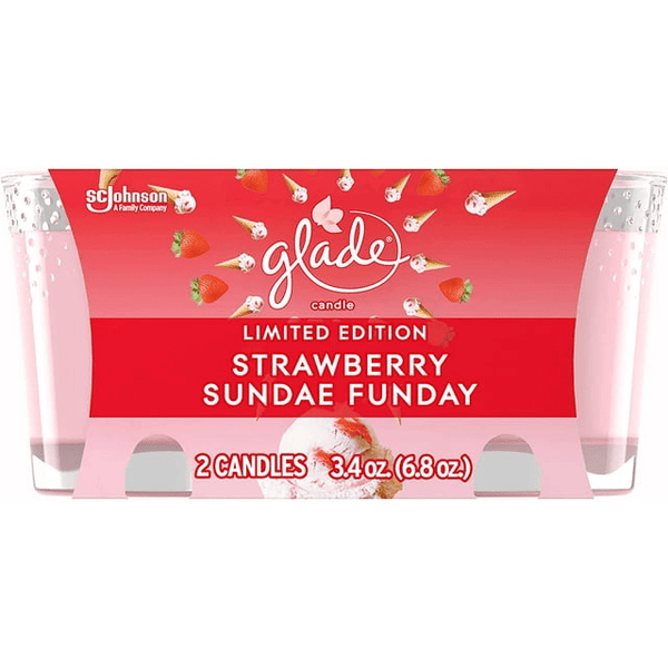 Glade Scented Candle Jar, Strawberry Sundae Funday Scent, Infused with Essential Oils, Spring Limited Edition Fragrance, Positive Vibes Collection, 2 Candles, 3.4 Oz, 96 g each EasyOptionXY LLC