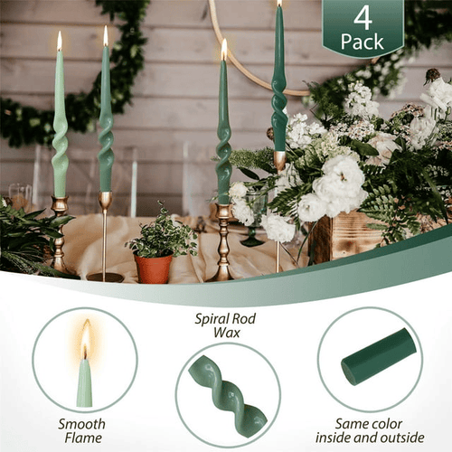 FCMSHAMD 9.3 Inch Spiral Taper Candles Set of 4 Burn Time 6 H Unscented Smokeless for Wedding Dinner Decoration Candle Sticks EasyOptionXY LLC