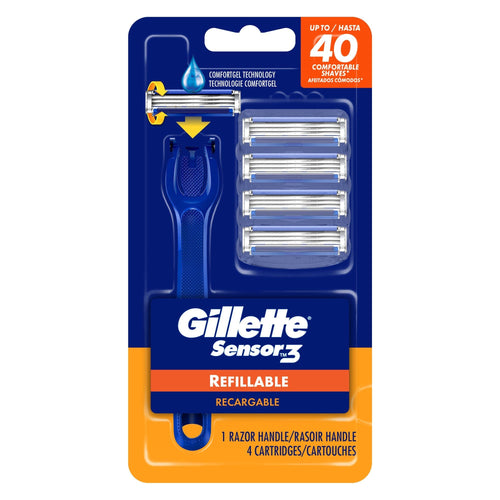 Gillette Sensor3 Refillable Razor for Men; 1 Razor Handle; 4 Razor Blade Refills EasyOptionXY LLC