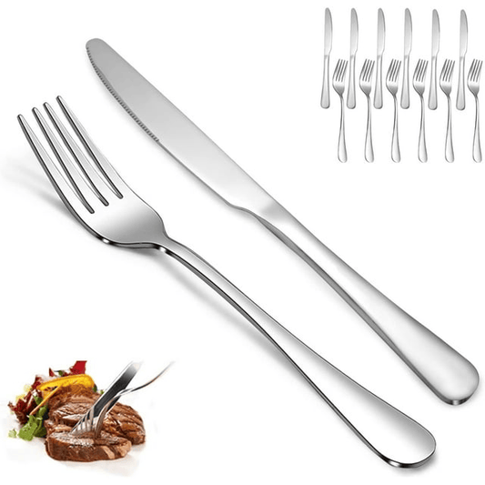12 Pcs Silverware Set with 6 Dinner Knives and 6 Dinner Forks, Boriyuan Silver Stainless Steel Flatware Set, Tableware Cutlery Set for Home Kitchen Restaurant Hotel EasyOptionXY LLC