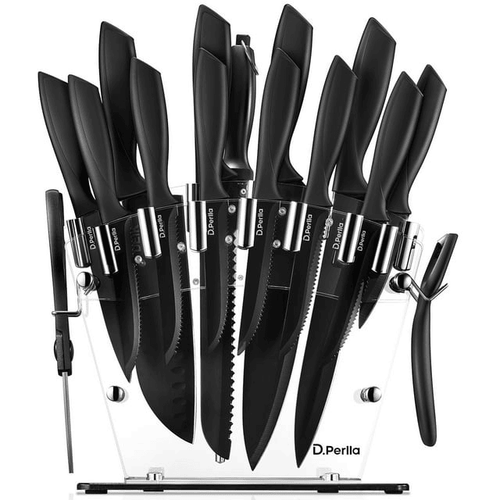 D.Perlla Knife Set, 16 PCS High Carbon Stainless Steel Kitchen Knife Set, BO Oxidation for Anti-Rusting, Black Knife Set with Acrylic Stand and Serrated Steak Knives EasyOptionXY LLC
