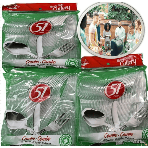Heavy Duty Clear Cutlery Disposable Plastic Combo Set Forks, Spoons, Knives 153 Count 3 Pack Perfect for Party EasyOptionXY LLC