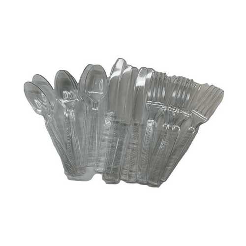 Heavy Duty Clear Cutlery Disposable Plastic Combo Set Forks, Spoons, Knives 153 Count 3 Pack Perfect for Party EasyOptionXY LLC