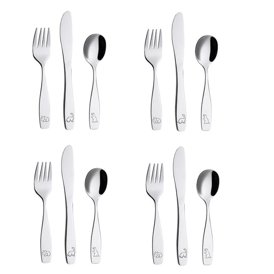 Exzact Children Flatware 12pcs Stainless Steel Kid Silverware - Dinosaur EasyOptionXY LLC
