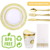 FOCUSLINE 350 Piece Gold Plastic Plates, Disposable Heavy Duty Plastic Plate Set EasyOptionXY LLC