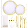 FOCUSLINE 350 Piece Gold Plastic Plates, Disposable Heavy Duty Plastic Plate Set EasyOptionXY LLC