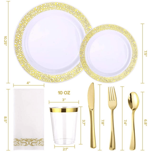 FOCUSLINE 350 Piece Gold Plastic Plates, Disposable Heavy Duty Plastic Plate Set EasyOptionXY LLC