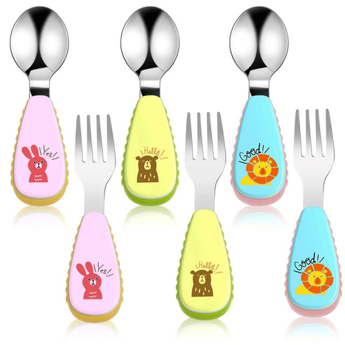 AOWOO Toddler Fork and Spoon Set, 6 Packs Stainless Steel Baby Utensils Cutlery Set, Toddler Spoons Forks Self Feeding for 12 Months Plus Toddler Kids Children(Pink, Blue, Yellow) EasyOptionXY LLC