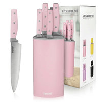 Hecef Kitchen Knife Block Set with Universal Knife Block Holder, High Carbon Stainless Steel Pink Chef Knife Set EasyOptionXY LLC