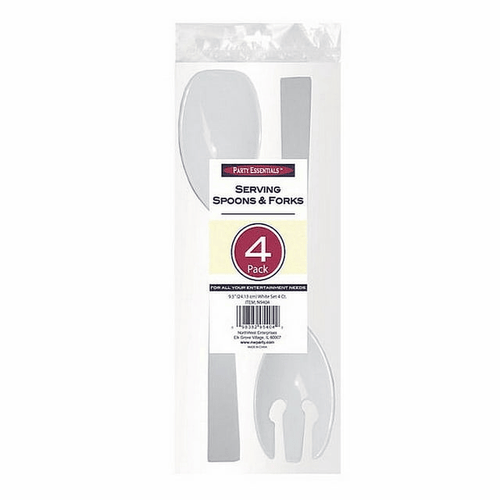 1 - Party Essentials 9.5" Serving Fork & Spoon Sets - White 4 Ct. EasyOptionXY LLC
