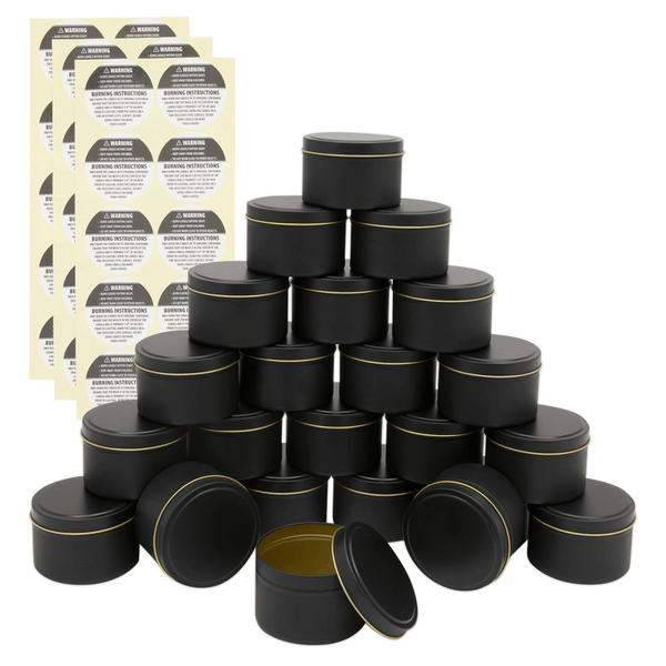 24 Pack Candle Tins 8 oz with Lids and Labels for Candle Making (Black) EasyOptionXY LLC