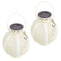 Set of 2 Solar Outdoor Lights - Hanging or Tabletop Rechargeable LED Lantern Set with 2 Shepherd Hooks for Outdoor Decor by Pure Garden (White) EasyOptionXY LLC