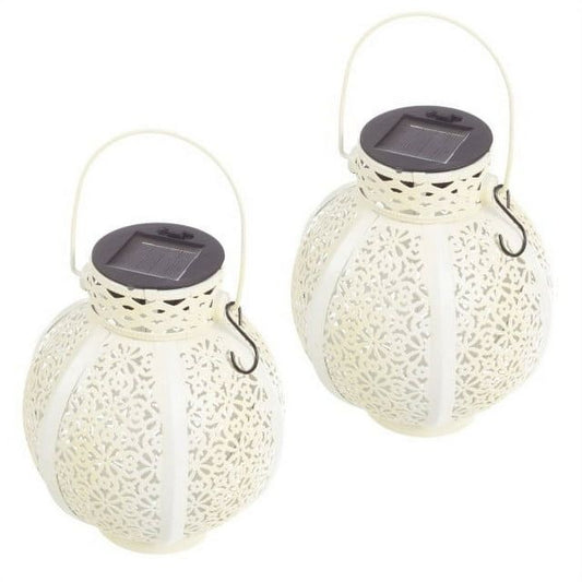 Set of 2 Solar Outdoor Lights - Hanging or Tabletop Rechargeable LED Lantern Set with 2 Shepherd Hooks for Outdoor Decor by Pure Garden (White) EasyOptionXY LLC