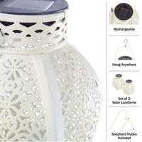 Set of 2 Solar Outdoor Lights - Hanging or Tabletop Rechargeable LED Lantern Set with 2 Shepherd Hooks for Outdoor Decor by Pure Garden (White) EasyOptionXY LLC