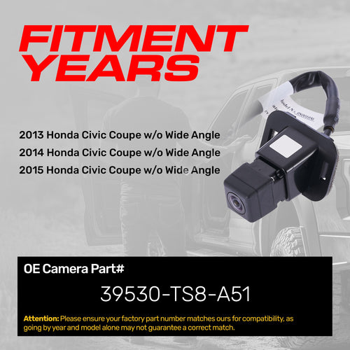 Honda Civic Coupe w/o Wide Angle (2013-2015) OEM Replacement Backup Camera OE Part # 39530-TS8-A51