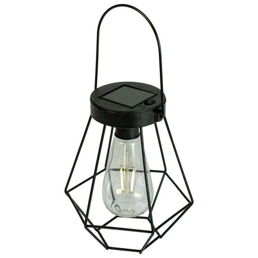 7.5" Black Geometric Outdoor Hanging Solar Lantern with Handle - 7.5 EasyOptionXY LLC