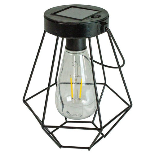 7.5" Black Geometric Outdoor Hanging Solar Lantern with Handle - 7.5 EasyOptionXY LLC