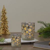 3" Matte Silver and Gold Stars and Snowflakes Flameless Glass Candle Holder EasyOptionXY LLC