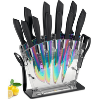 Knife Set, 16 Pieces Rainbow Titanium Coating Cutlery Set No Rust Knife Block with Serrated Steak Knives EasyOptionXY LLC