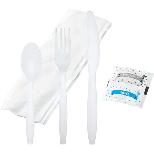 HEAVY DUTY BULK Individually Wrapped Heavy Weight White Plastic Cutlery (Forks Spoons Knife Napkin Pepper Salt) EasyOptionXY LLC