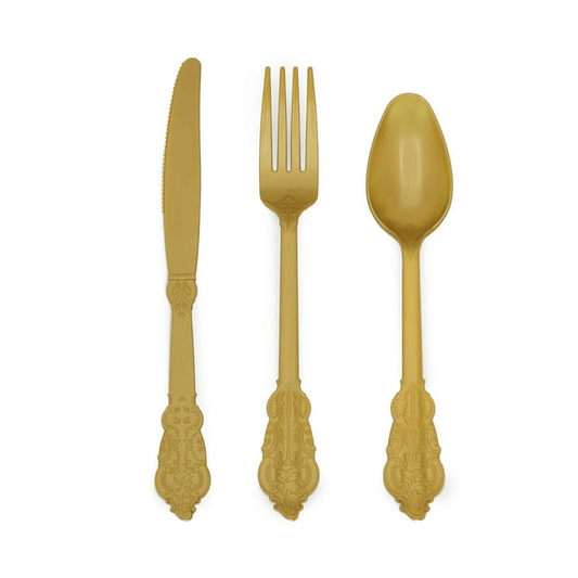 Antique Gold Plastic Cutlery for Wedding, Forks, Knives, Spoons (Serves 50, 150 Pack) EasyOptionXY LLC