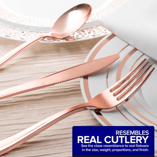 75 Pieces Heavy Duty (Rose Gold) Plastic Silverware Set, Disposable Cutlery Set, Great for Parties, Weddings, and Catering, Flatware Utensils Included: 25 Forks, 25 Spoons, 25 Knives, Stock Your Home EasyOptionXY LLC
