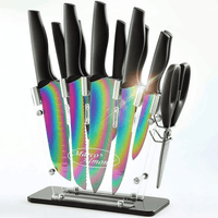 Rainbow Knife Set,Marco Almond KYA35 14 PCS Kitchen Knife Set,Titanium Coating for Anti-rusting, Super Sharp Cutlery Knife Set with Acrylic Stand,Stainless Steel EasyOptionXY LLC