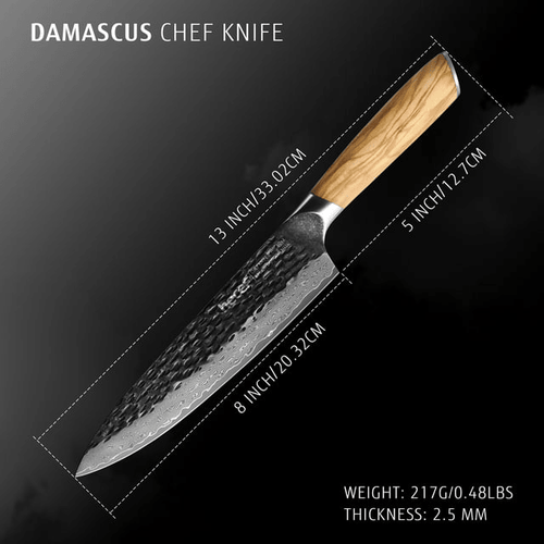 Hecef 8-Inch Japanese Chef Knife, Forged 67-Layer Damascus Steel Ultra Sharp Professional Hammered Carving Knife EasyOptionXY LLC