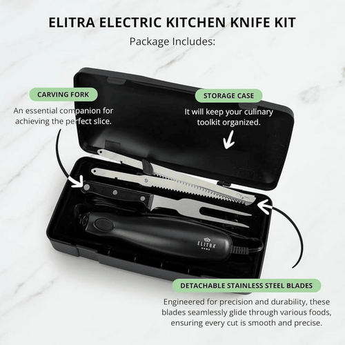 Elitra Home Professional Grade Electric Knife, Easy Slice Kitchen Knife For Carving Meats, Bread, Turkey and More, Stainless Steel Serrated Blade, Black EasyOptionXY LLC