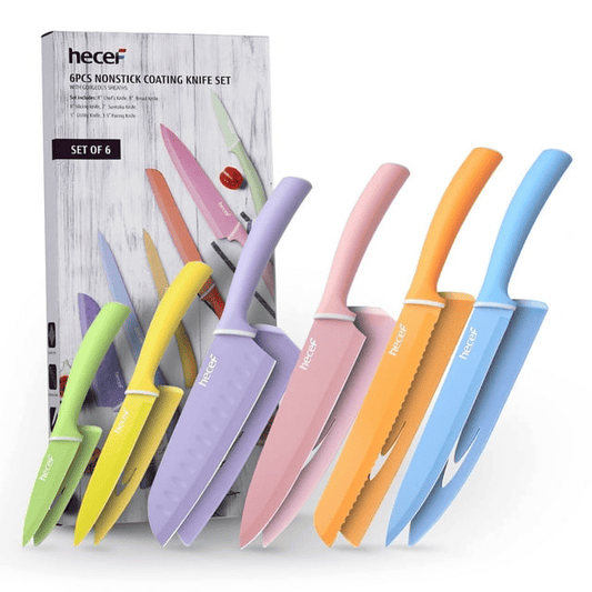 Hecef 6 Piece Kitchen Knife Set, Colorful Coated Stainless Steel Knives with Blade Guards EasyOptionXY LLC