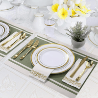 FOCUSLINE 350 Piece Gold Rim Dinnerware Set, Disposable Plastic Plates for Party or Wedding-100 Plastic Plates-50 Plastic Silverware-50 Plastic Cups-50 Linen Feel Napkins(50 Guest) EasyOptionXY LLC