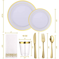 FOCUSLINE 350 Piece Gold Rim Dinnerware Set, Disposable Plastic Plates for Party or Wedding-100 Plastic Plates-50 Plastic Silverware-50 Plastic Cups-50 Linen Feel Napkins(50 Guest) EasyOptionXY LLC