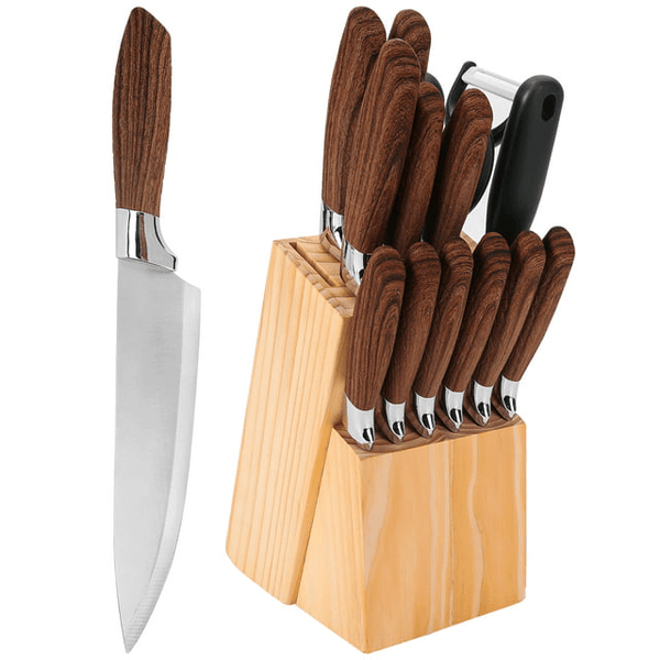 Knife Set, 15 Pcs Knife Sets for Kitchen with Block, High Carbon Stainless Steel Block Knife Set with 6 Serrated Steak Knives, Professional Chef Knife Set for Kitchen EasyOptionXY LLC