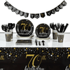 170-Piece 70th Birthday Party Supplies, Serves 24 Black and Gold Plates, Napkins, Cups, Cutlery, Tablecloth and Banner EasyOptionXY LLC