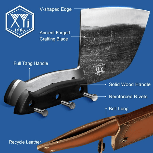 XYJ 6.7 Inch Serbian Chef Knife Cutting Butcher Knives High Carbon Steel Forging Meat Cleavers For Camping Kitchen and Outdoor Cooking Tool With Carrying Leather Sheath EasyOptionXY LLC