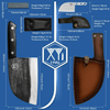XYJ 6.7 Inch Serbian Chef Knife Cutting Butcher Knives High Carbon Steel Forging Meat Cleavers For Camping Kitchen and Outdoor Cooking Tool With Carrying Leather Sheath EasyOptionXY LLC